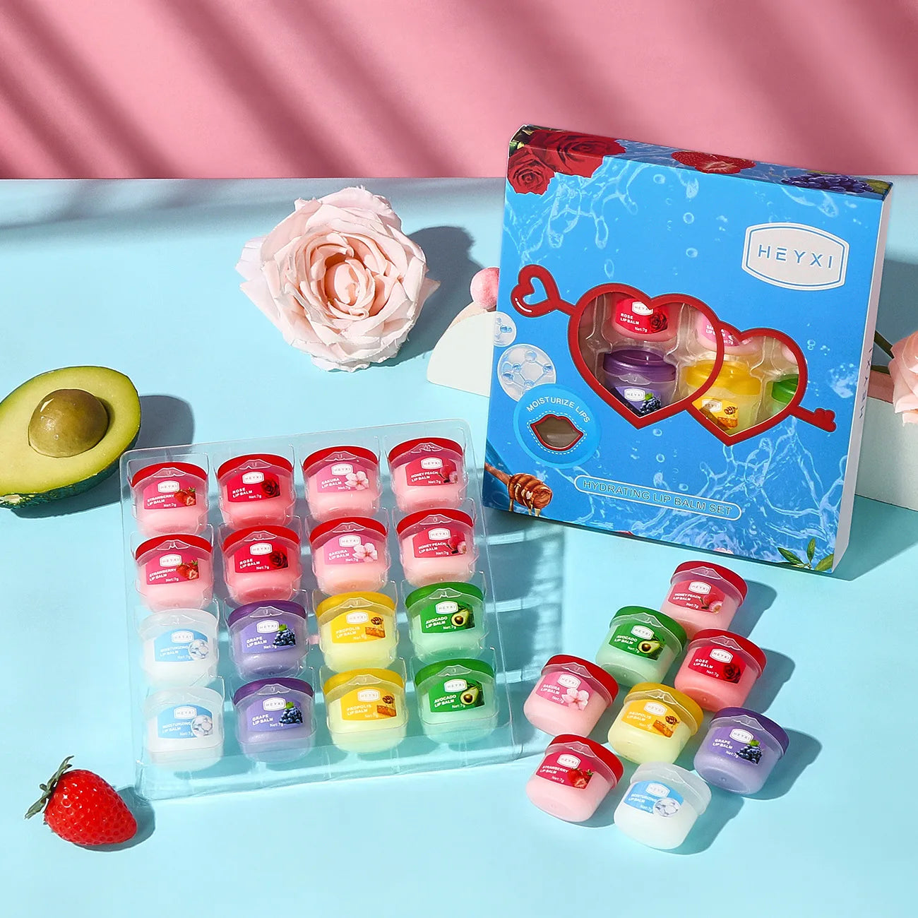 16pcs/kit Fruits Lip Balm Sets Moisturizing Lipstick Makeup Base Moisturizer Lip Plumper Anti-Cracking Lips Skin Care Kit