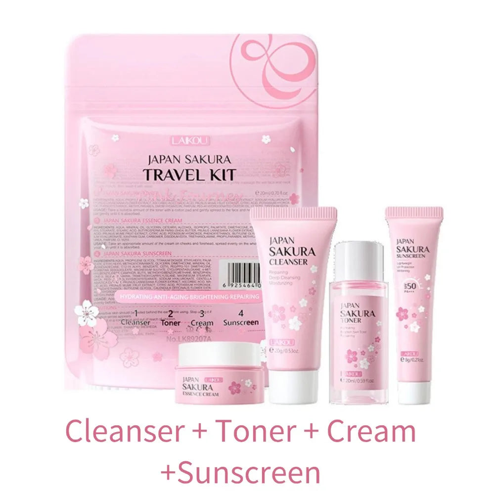 Sakura skin care sets with cleanser, serum, eye cream, facial cream, beauty products for women, travel skin care kit